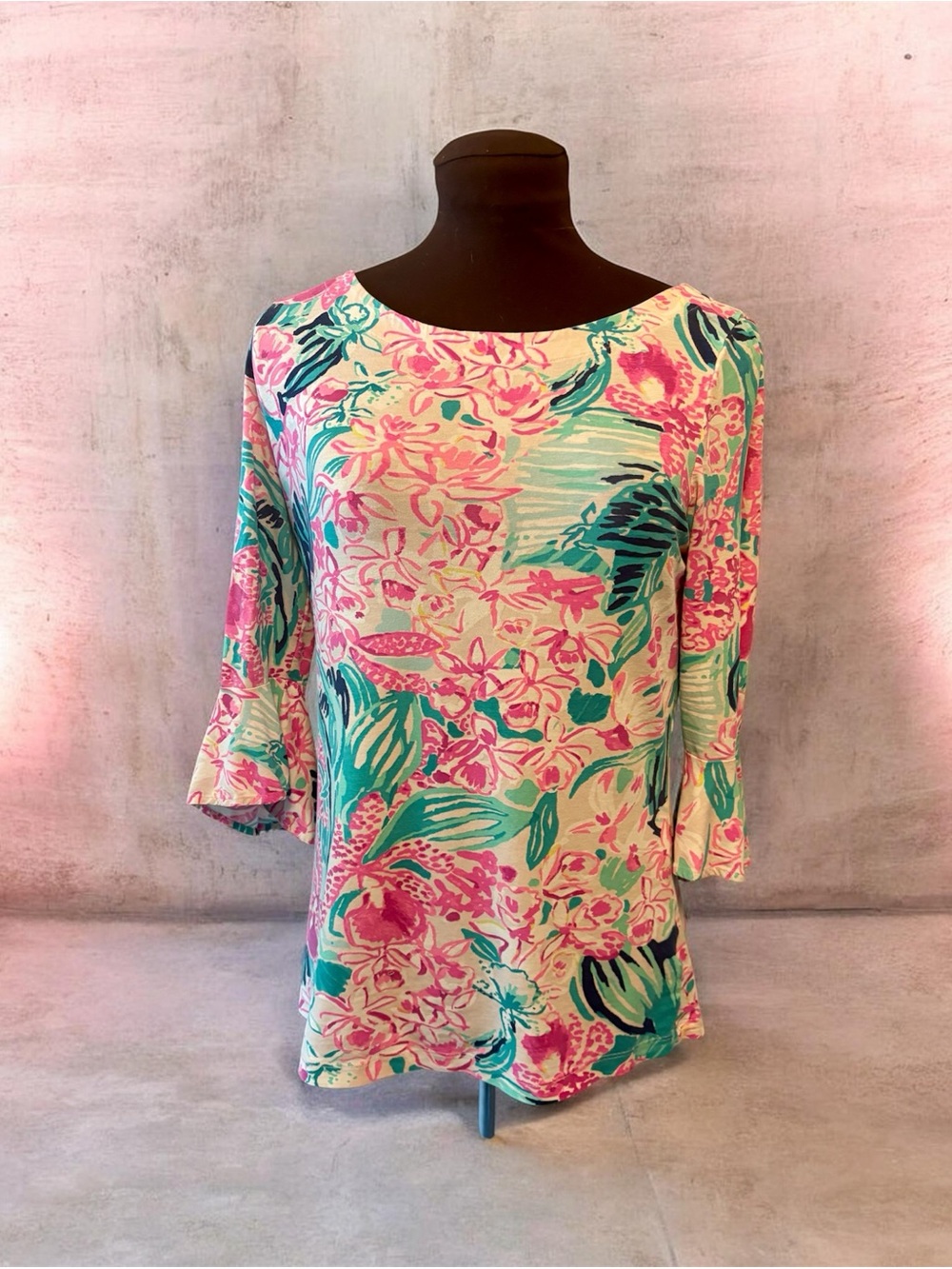 Lilly Pulitzer Fontaine "Via Flora" Tropical Pink & Blue Floral Print, size XS